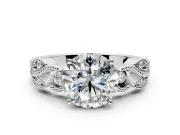 Leaf Engagement Ring Setting for Round Cut Center with Milgrain Accent Band and Prong Head in Sterling Silver
