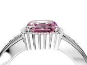 Halo Engagement Ring Setting for Fancy Pink Asscher Cut Center with Wide Band, Inlaid Accent Row and Prong Head in Platinum