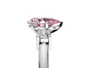 3 Stone Engagement Ring Setting for Fancy Pink Pear-Shaped Center with Wide Plain Band and Prong Head in Sterling Silver