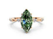 Solitaire Engagement Ring Setting for Fancy Green Marquise Center with Bezel Station Band and Prong Head in Rose Gold
