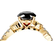 Leaf Motif Engagement Ring Setting for Fancy Black Oval Center with Pave Band and Prong Head in Yellow Gold