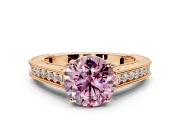 Solitaire Engagement Ring Setting for Fancy Pink Round Cut Center with Engraved Pave Band and Prong Head in Rose Gold