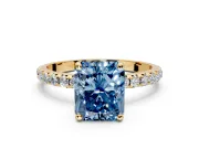 Solitaire Engagement Ring Setting for Fancy Blue Radiant Cut Center with Micro Pave Band and Prong Head in Yellow Gold