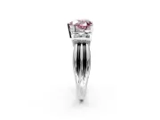 Solitaire Engagement Ring Setting for Fancy Pink Heart-Shaped Center with Grooved Bar Accent Band and Prong Head in White Gold