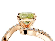 Solitaire Engagement Ring Setting for Fancy Yellow Cushion Cut Center with Pave Bypass Swirl Band and Prong Head in Rose Gold