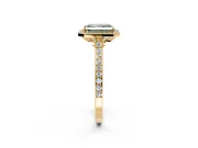 Halo Engagement Ring Setting for Fancy Green Radiant Cut Center with Pave Accents, Heart Basket and Prong Head in Yellow Gold
