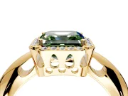 Halo Engagement Ring Setting for Fancy Green Asscher Cut Center with Tapered Plain Band and Prong Head in Yellow Gold