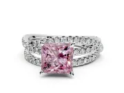 Solitaire Engagement Ring Setting for Fancy Pink Princess Cut Center with Woven 3-Strand Pave Band and Prong Head in Platinum