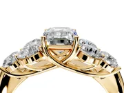 Cluster Engagement Ring Setting for Emerald Cut Center with Round Cut Accent Frame and Prong Head in Yellow Gold