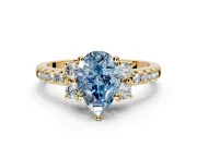 Paired Accent Engagement Ring Setting for Fancy Blue Pear-Shaped Center with Pave Band and Prong Head in Yellow Gold