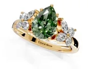 Floral Engagement Ring Setting for Fancy Green Pear-Shaped Center with Marquise Cluster Shoulders and Prong Head in Yellow Gold