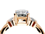 Solitaire Engagement Ring Setting for Emerald Cut Center with Grooved Bar Accent Band and Prong Head in Rose Gold