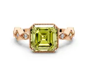 Milgrain Bezel Engagement Ring Setting for Fancy Yellow Asscher Cut Center with Marquise Stations and Bezel Head in Rose Gold