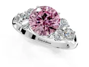Cluster Engagement Ring Setting for Fancy Pink Round Cut Center with Round Cut Accent Frame and Prong Head in Sterling Silver