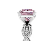 Solitaire Engagement Ring Setting for Fancy Pink Princess Cut Center with Marquise Panel Band and Prong Head in Sterling Silver