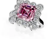Cluster Halo Engagement Ring Setting for Fancy Pink Asscher Cut Center with Milgrain Bezel Accents and Prong Head in Sterling Silver