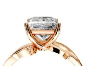 Solitaire Engagement Ring Setting for Princess Cut Center with Pave and Plain Crossover Band and Prong Head in Rose Gold