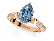 Solitaire Engagement Ring Setting for Fancy Blue Pear-Shaped Center with Multi-Row Accents and Prong Head in Rose Gold