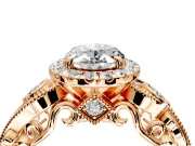 Milgrain Halo Engagement Ring Setting for Oval Center with Shoulder Bezels and Prong Head in Rose Gold