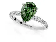 Hidden Halo Engagement Ring Setting for Fancy Green Pear-Shaped Center with Pave Band and Prong Head in Sterling Silver