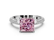 Solitaire Engagement Ring Setting for Fancy Pink Princess Cut Center with Multi-Row Accents and Prong Head in Sterling Silver