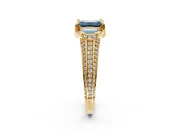 Solitaire Engagement Ring Setting for Fancy Blue Emerald Cut Center with Accented Split Shank and Prong Head in Yellow Gold
