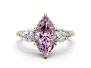 3 Stone Engagement Ring Setting for Fancy Pink Marquise Center with Large Pear-Shaped Accents and Prong Head in Yellow Gold