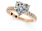 Solitaire Engagement Ring Setting for Heart-Shaped Center with Single Row Accent Band and Prong Head in Rose Gold
