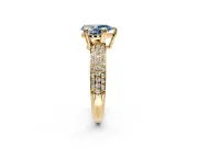 Solitaire Engagement Ring Setting for Fancy Blue Pear-Shaped Center with Multi-Row Pave Accents and Basket Head in Yellow Gold