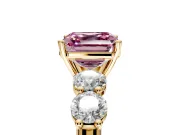 5 Stone Engagement Ring Setting for Fancy Pink Asscher Cut Center with Graduated Accents and Prong Head in Yellow Gold