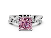 Solitaire Engagement Ring Setting for Fancy Pink Princess Cut Center with Half-Pave Crossover Band and Prong Head in Platinum
