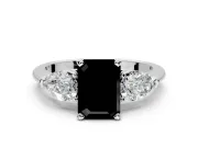 3 Stone Engagement Ring Setting for Fancy Black Emerald Cut Center with Large Pear-Shaped Accents and Prong Head in Platinum