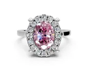Single Halo Engagement Ring Setting for Fancy Pink Oval Center with Corner Claws, Plain Band and Prong Head in Sterling Silver