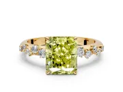 Cluster Engagement Ring Setting for Fancy Yellow Radiant Cut Center with Round Cut Accent Band and Prong Head in Yellow Gold