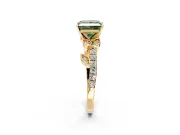 Leaf Motif Engagement Ring Setting for Fancy Green Princess Cut Center with Pave Band and Prong Head in Yellow Gold