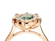 Single Halo Engagement Ring Setting for Fancy Green Marquise Center with Corner Claws, Plain Band and Prong Head in Rose Gold
