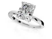 Solitaire Engagement Ring Setting for Radiant Cut Center with Thin Rounded Plain Band and Prong Head in Platinum