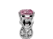 Leaf Engagement Ring Setting for Fancy Pink Cushion Cut Center with Milgrain Accent Band and Prong Head in Sterling Silver