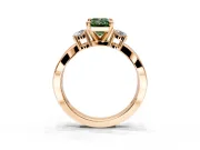 3 Stone Engagement Ring Setting for Fancy Green Emerald Cut Center with Pave Twist Band and Prong Head in Rose Gold