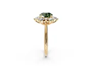 Small-Accent Cluster Halo Engagement Ring Setting for Fancy Green Round Cut Center with Plain Band and Prong Head in Yellow Gold