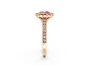 Halo Engagement Ring Setting for Fancy Pink Cushion Cut Center with Milgrain Pave Band and Bezel Head in Rose Gold