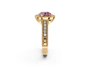 Milgrain Halo Engagement Ring Setting for Fancy Pink Round Cut Center with Pave Band and Prong Head in Yellow Gold