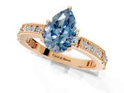 Solitaire Engagement Ring Setting for Fancy Blue Pear-Shaped Center with Milgrain-Edged Pave Band and Prong Head in Rose Gold