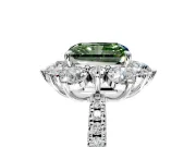 Floral Halo Engagement Ring Setting for Fancy Green Radiant Cut Center with Pave Accents and Prong Head in Sterling Silver