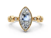 Milgrain Bezel Engagement Ring Setting for Marquise Center with Marquise Stations and Bezel Head in Yellow Gold