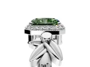 Halo Engagement Ring Setting for Fancy Green Radiant Cut Center with Floral Band and Prong Head in Sterling Silver