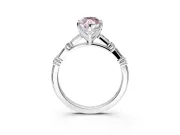Baguette Engagement Ring Setting for Fancy Pink Marquise Center with Alternating Bar-Set Band and Prong Head in Sterling Silver