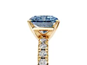 Solitaire Engagement Ring Setting for Fancy Blue Radiant Cut Center with Large Accents and Prong Head in Yellow Gold