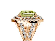 Double Halo Engagement Ring Setting for Fancy Yellow Asscher Cut Center with Narrow Pave Split Shank and Prong Head in Rose Gold