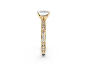 Solitaire Engagement Ring Setting for Radiant Cut Center with Milgrain-Edged Pave Band and Prong Head in Yellow Gold
